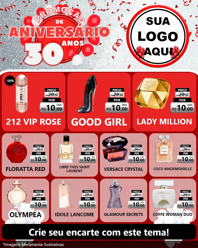 Modelo de Rede Social para Feed Instagram com o tema Promoção de Aniversário - 30 Anos para Perfumes