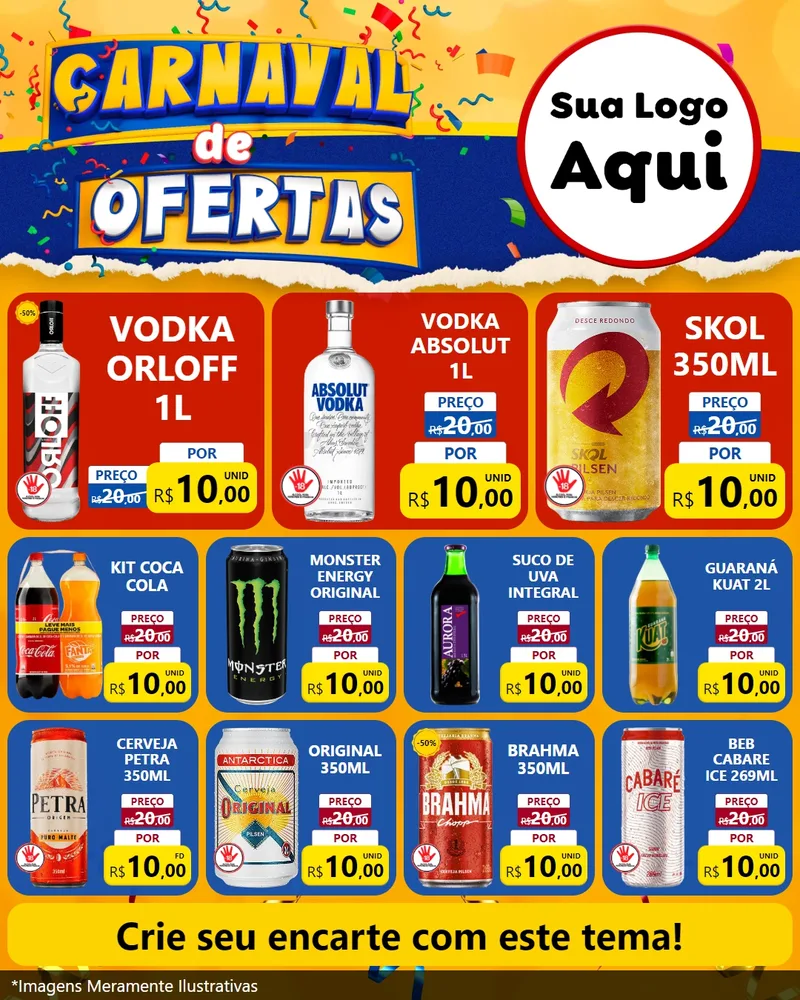 Modelo de Rede Social para Feed Instagram com o tema Carnaval de Ofertas para Distribuidora de bebidas