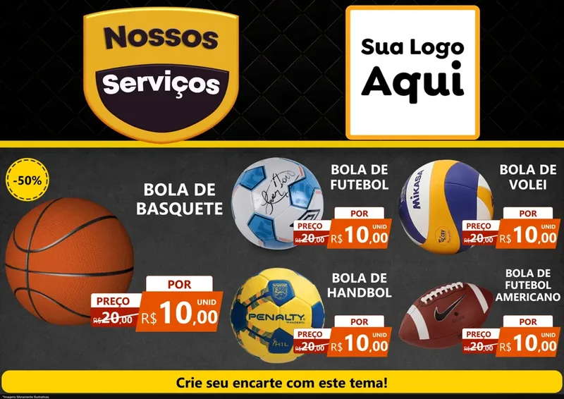 Modelo de Encarte para Encarte A4 Horizontal com o tema Nossos Serviços para Artigos Esportivos