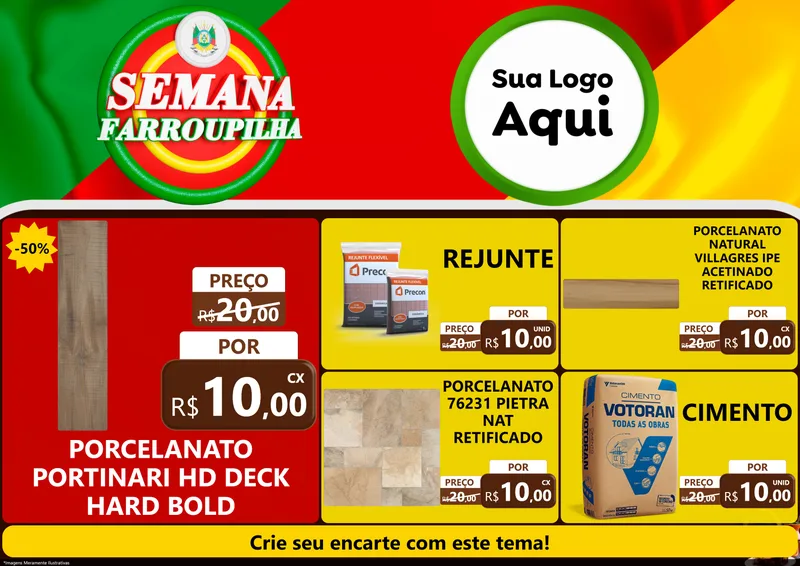 Modelo de Encarte para Encarte A4 Horizontal com o tema Semana Farroupilha para Pisos e revestimentos