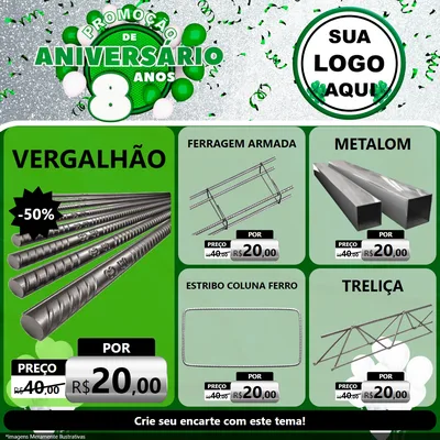 Modelo de Rede Social para Feed Facebook com o tema Promoção de Aniversário - 8 Anos para Ferragens