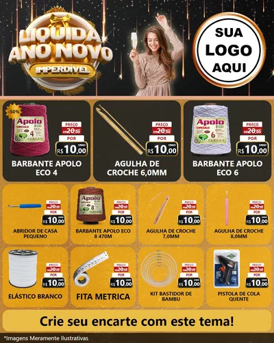 Modelo de Rede Social para Feed Instagram com o tema Liquida Ano Novo Imperdível para Armarinho e Aviamentos