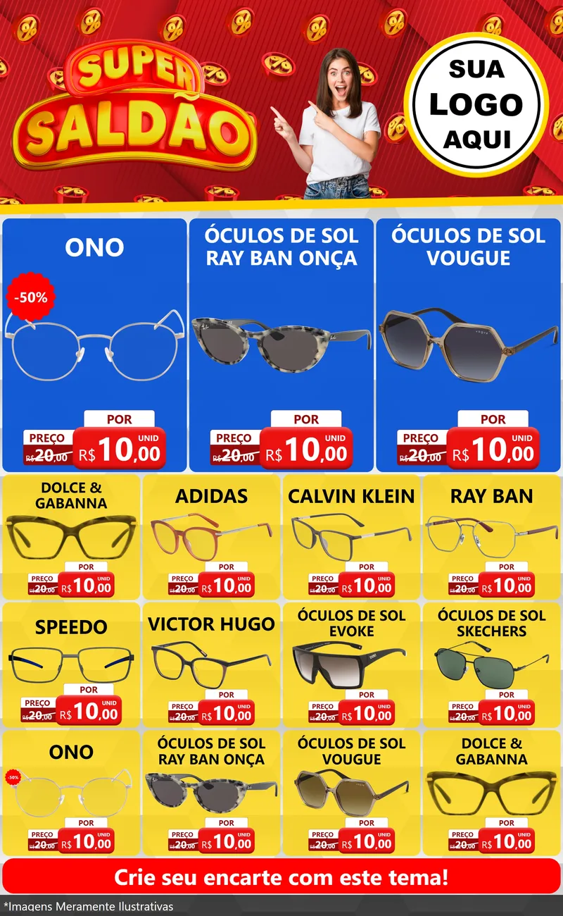 Modelo de Encarte para Encarte Grande com o tema Super Saldão para Óticas