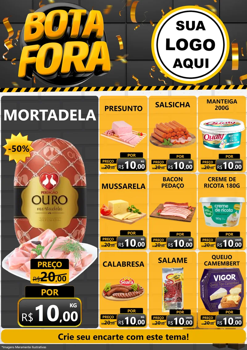Modelo de Encarte para Encarte A4 Vertical com o tema Bota Fora para Frios e Laticínios