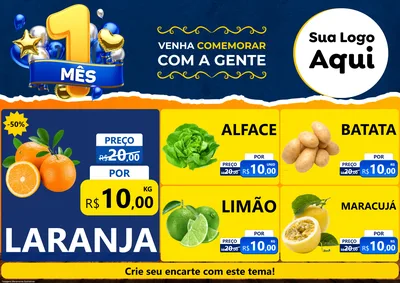 Modelo de Encarte para Encarte A4 Horizontal com o tema Um Mês de Aniversário para Hortifrúti