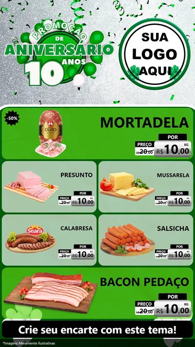 Modelo de TV para TV Vertical com o tema Promoção de Aniversário - 10 Anos para Frios e Laticínios