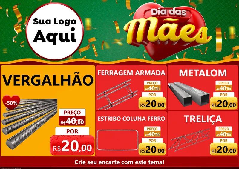 Modelo de Encarte para Encarte A4 Horizontal com o tema Dia das Mães para Ferragens