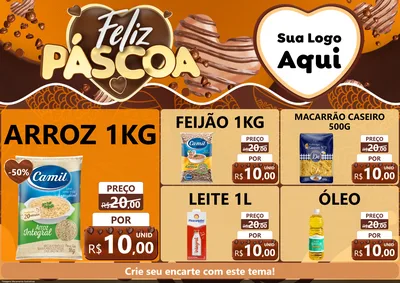 Modelo de Encarte para Encarte A4 Horizontal com o tema Feliz Páscoa para Supermercado