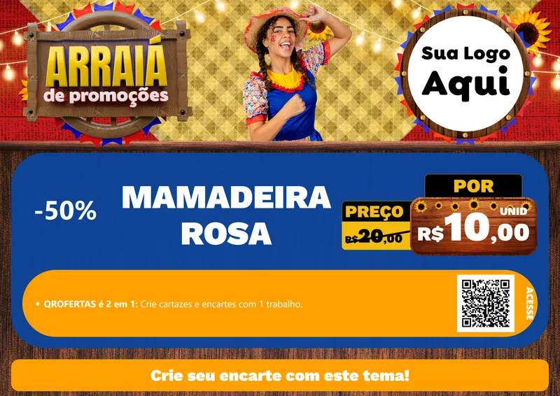 Modelo de Cartaz para Cartaz A4 Horizontal com o tema Arraiá de Promoções para Bebês