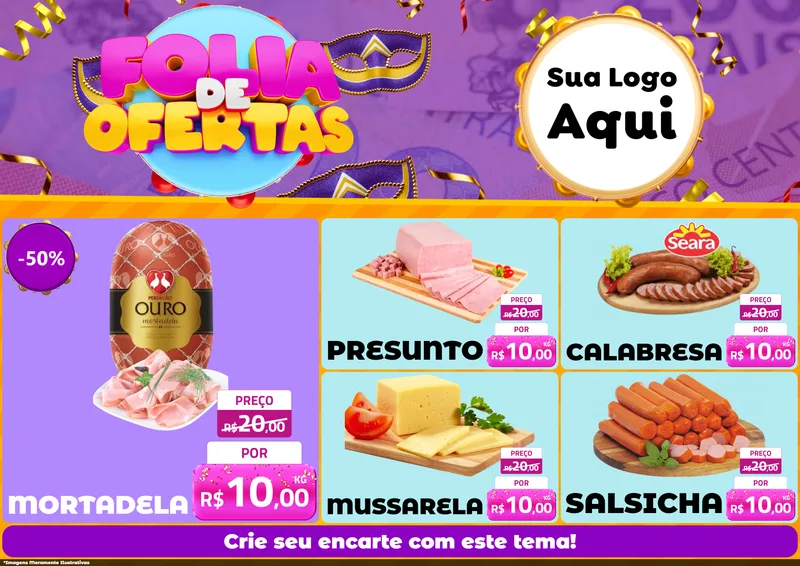 Modelo de Encarte para Encarte A4 Horizontal com o tema Folia de Ofertas para Frios e Laticínios