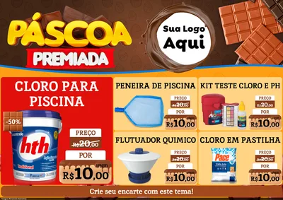 Modelo de Encarte para Encarte A4 Horizontal com o tema Páscoa Premiada para Produtos para Piscina