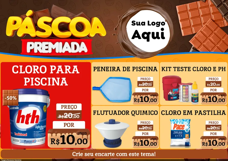 Modelo de Encarte para Encarte A4 Horizontal com o tema Páscoa Premiada para Produtos para Piscina
