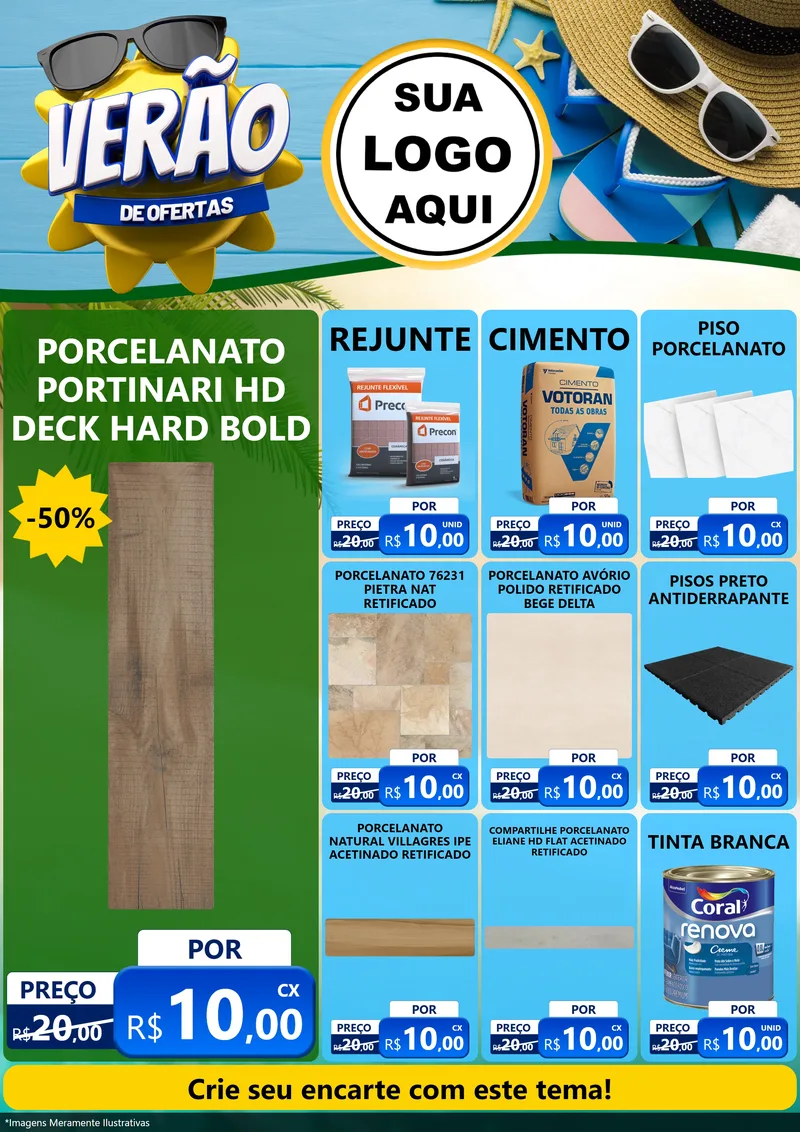 Modelo de Encarte para Encarte A4 Vertical com o tema Verão de Ofertas para Pisos e revestimentos