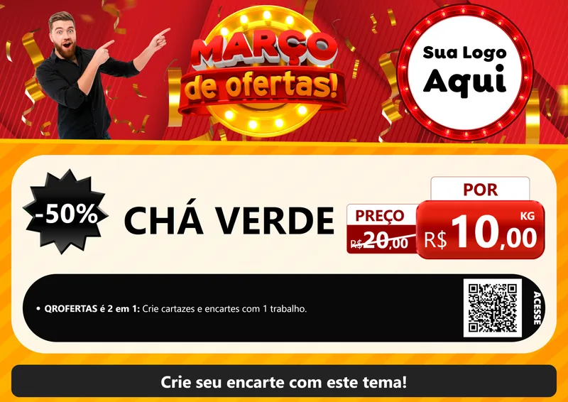 Modelo de Cartaz para Cartaz A4 Horizontal com o tema Março de Ofertas! para Produtos Naturais