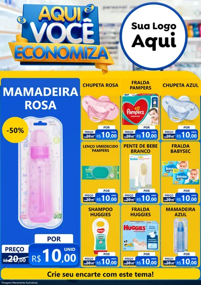 Modelo de Encarte para Encarte A4 Vertical com o tema Aqui Você Economiza para Bebês