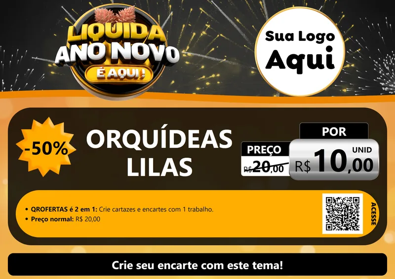 Modelo de Cartaz para Cartaz A4 Horizontal com o tema Liquida Ano Novo É Aqui! para Floricultura e jardim