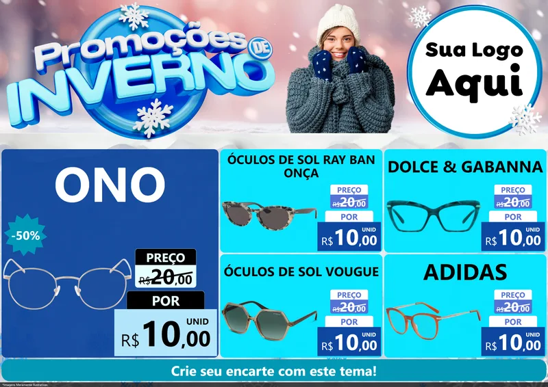 Modelo de Encarte para Encarte A4 Horizontal com o tema Promoções de Inverno para Óticas