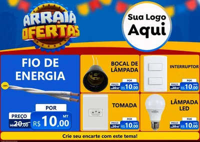 Modelo de Encarte para Encarte A4 Horizontal com o tema Arraiá de Ofertas - Junina para Materiais Elétricos