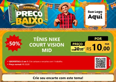 Modelo de Cartaz para Cartaz A4 Horizontal com o tema Arraiá de Preço Baixo - Junina para Calçados