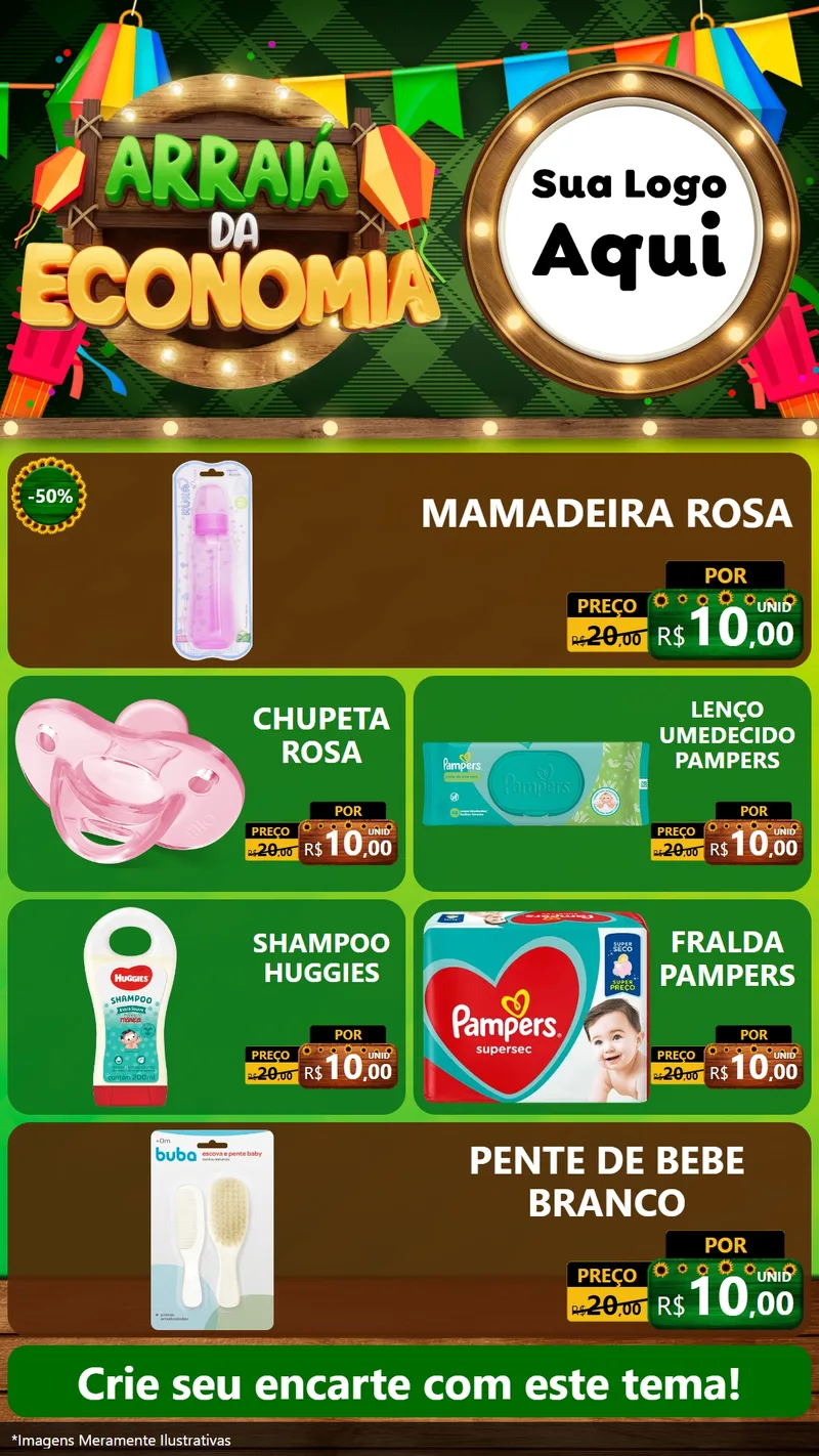 Modelo de TV para TV Vertical com o tema Arraiá de Economia para Bebês