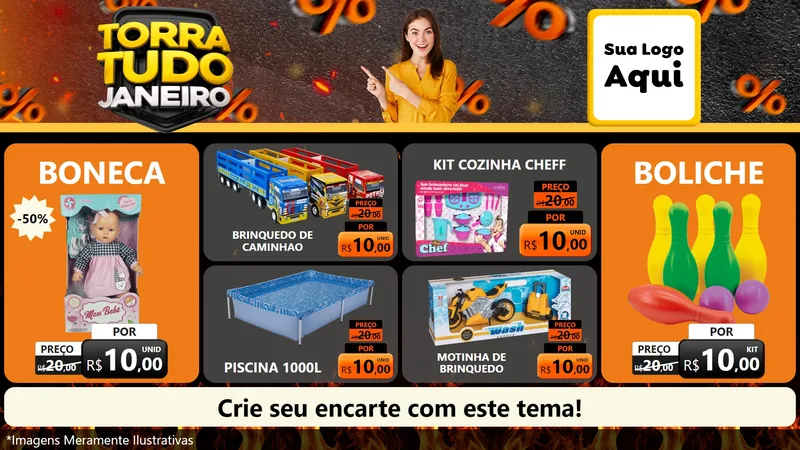 Modelo de TV para TV Horizontal com o tema Torra Tudo Janeiro para Brinquedos