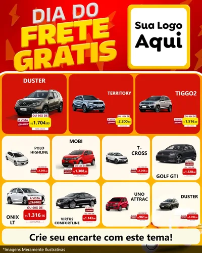 Modelo de Rede Social para Feed Instagram com o tema Dia do Frete Grátis para Concessionaria de Carros