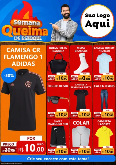 Modelo de Encarte para Encarte A4 Vertical com o tema Semana Queima de Estoque para Roupas e acessórios