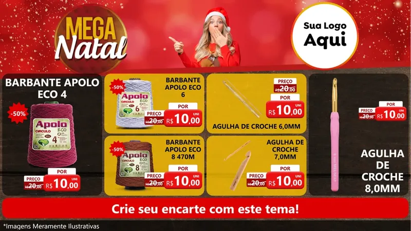 Modelo de TV para TV Horizontal com o tema Mega Natal para Armarinho e Aviamentos