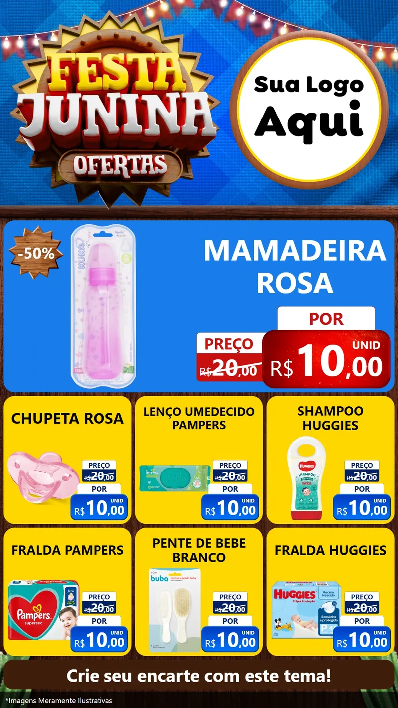 Modelo de Rede Social para Stories com o tema Festa Junina Ofertas para Bebês