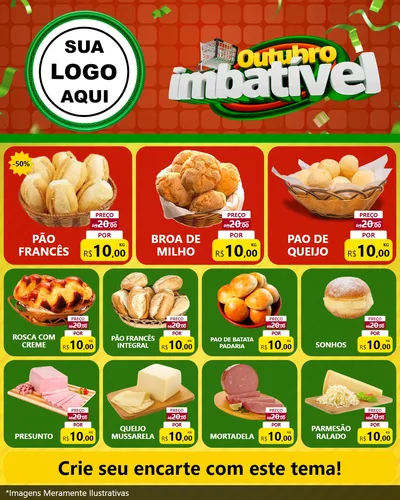 Modelo de Rede Social para Feed Instagram com o tema Outubro Imbatível para Padaria