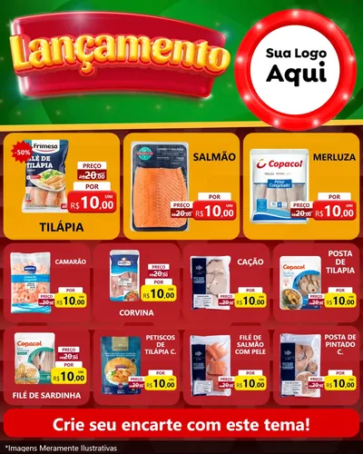 Modelo de Rede Social para Feed Instagram com o tema Lançamento para Peixaria