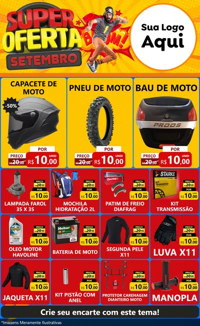 Modelo de Encarte para Encarte Grande com o tema Super Oferta Setembro para Moto peças