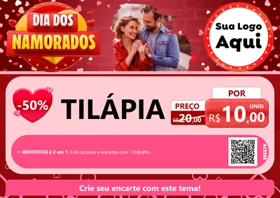 Modelo de Cartaz para Cartaz A4 Horizontal com o tema Dia Dos Namorados para Peixaria