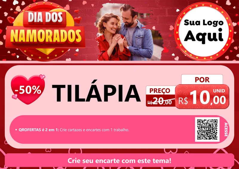Modelo de Cartaz para Cartaz A4 Horizontal com o tema Dia Dos Namorados para Peixaria