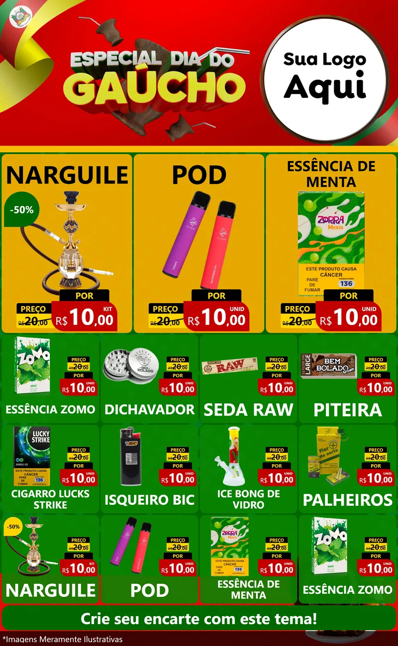 Modelo de Encarte para Encarte Grande com o tema Especial Dia do Gaúcho para Tabacaria