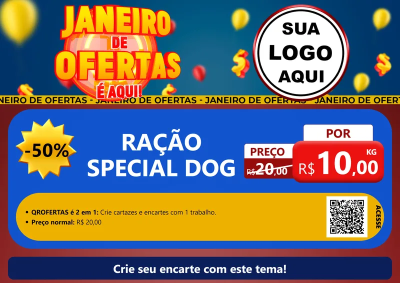 Modelo de Cartaz para Cartaz A4 Horizontal com o tema Janeiro de Ofertas É Aqui! para Pet Shop