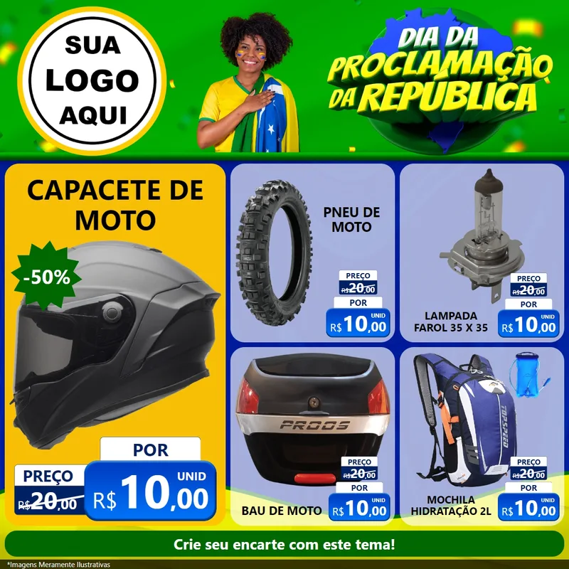 Modelo de Rede Social para Feed Facebook com o tema Dia Da Proclamação Da República para Moto peças