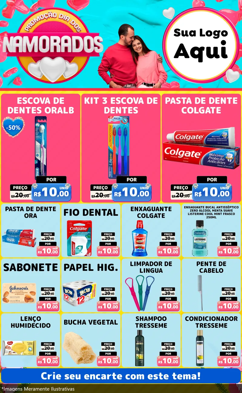 Modelo de Encarte para Encarte Grande com o tema Promoção Dia dos Namorados para Higiene Pessoal