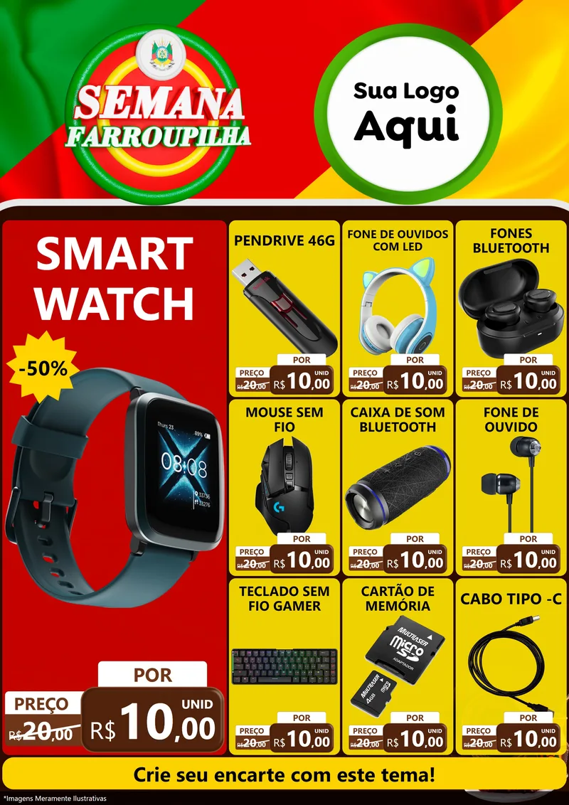 Modelo de Encarte para Encarte A4 Vertical com o tema Semana Farroupilha para Informática