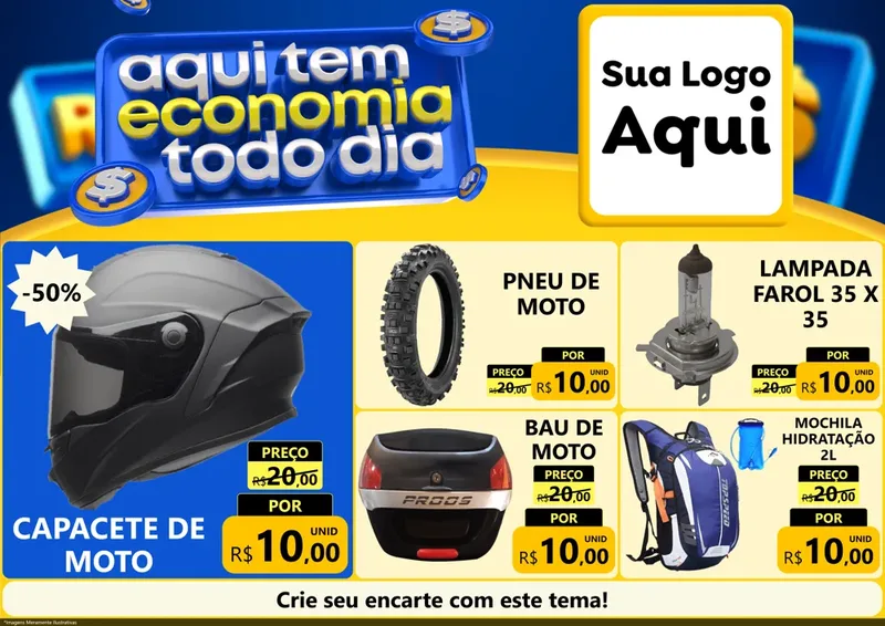 Modelo de Encarte para Encarte A4 Horizontal com o tema Aqui Tem Economia Todo Dia para Moto peças