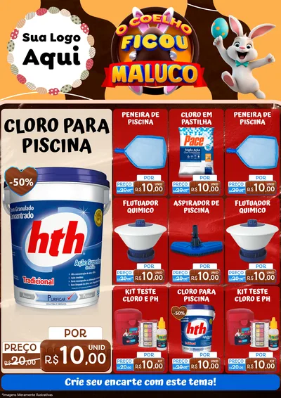 Modelo de Encarte para Encarte A4 Vertical com o tema O Coelho Ficou Maluco - Páscoa para Produtos para Piscina