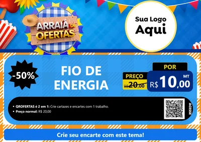 Modelo de Cartaz para Cartaz A4 Horizontal com o tema Arraiá de Ofertas para Materiais Elétricos
