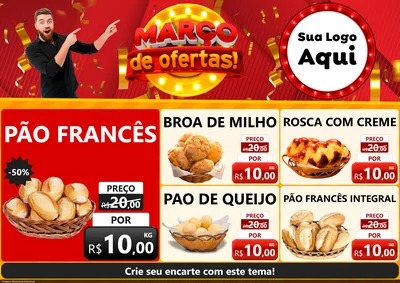 Modelo de Encarte para Encarte A4 Horizontal com o tema Março de Ofertas! para Padaria