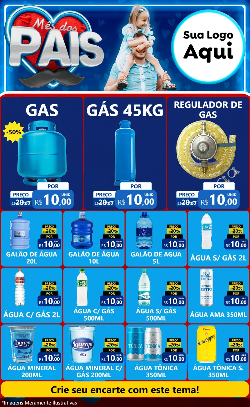 Modelo de Encarte para Encarte Grande com o tema Mês Dos Pais para Água e gás