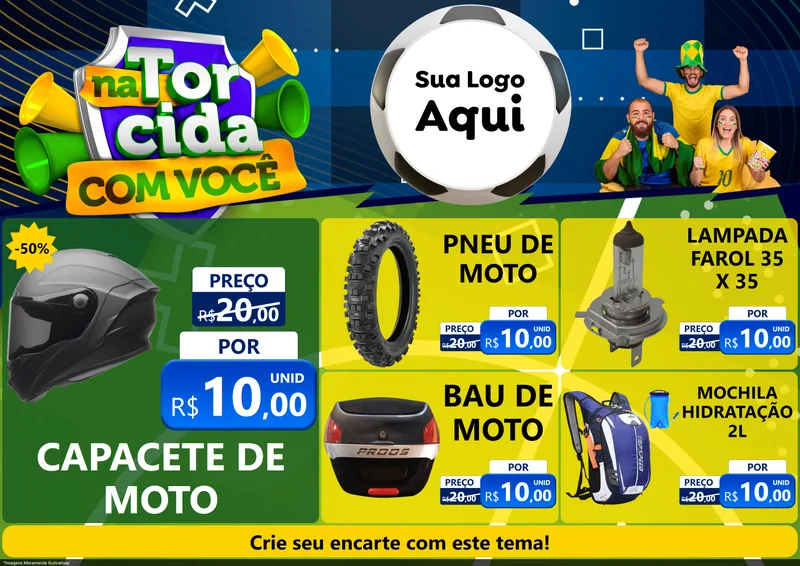 Modelo de Encarte para Encarte A4 Horizontal com o tema Na Torcida Com Você - Copa para Moto peças
