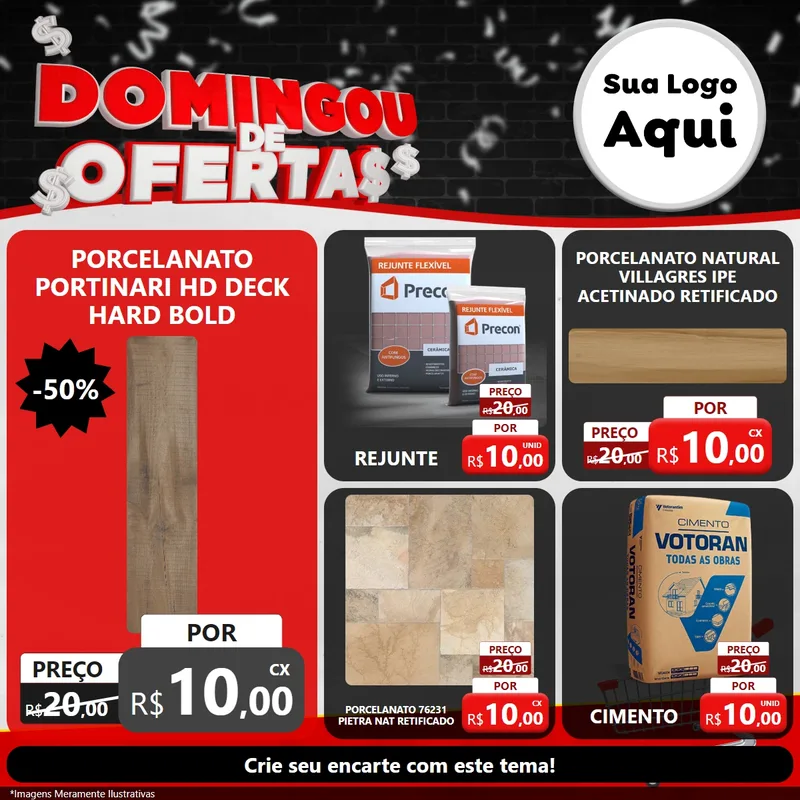 Modelo de Rede Social para Feed Facebook com o tema Domingou de Ofertas para Pisos e revestimentos
