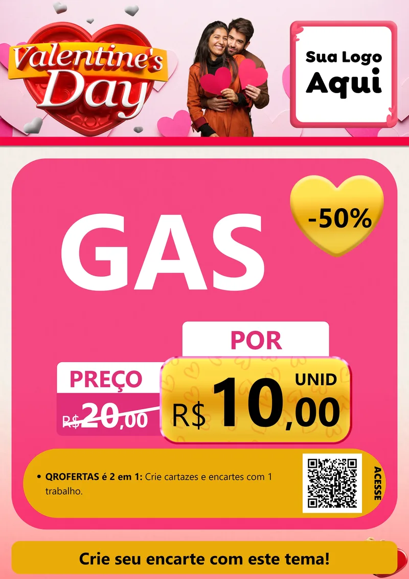 Modelo de Cartaz para Cartaz A4 Vertical com o tema Valentine's Day para Água e gás
