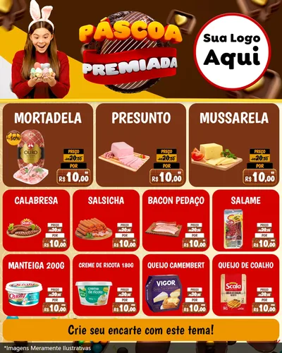 Modelo de Rede Social para Feed Instagram com o tema Páscoa Premiada para Frios e Laticínios
