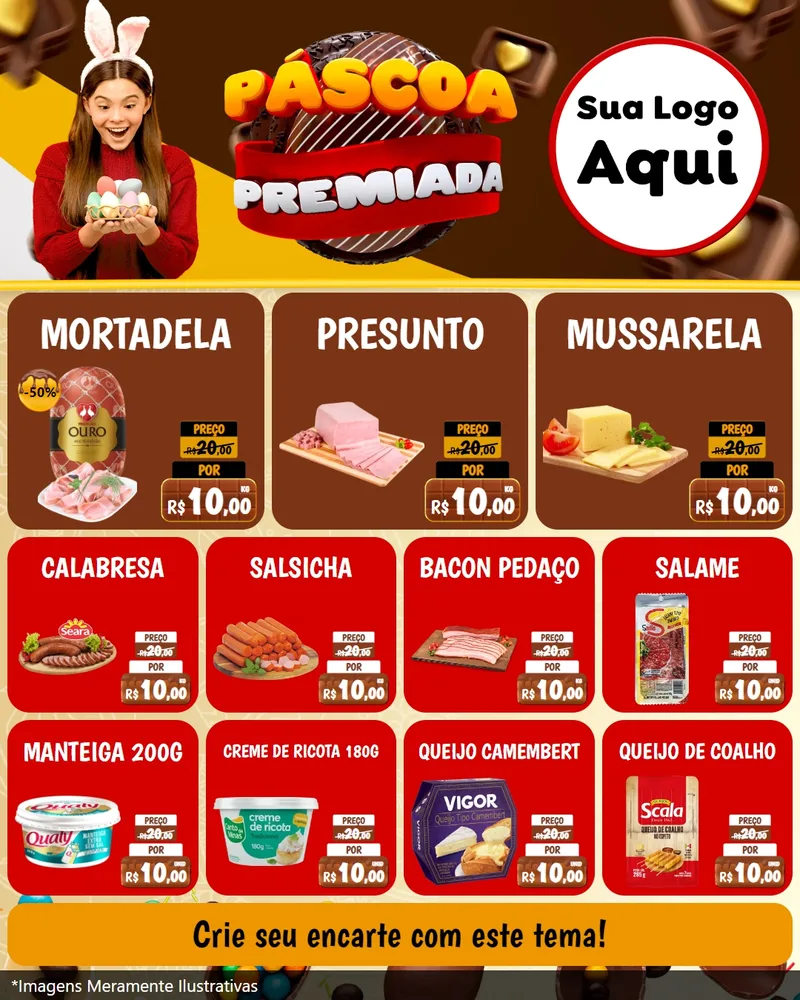 Modelo de Rede Social para Feed Instagram com o tema Páscoa Premiada para Frios e Laticínios