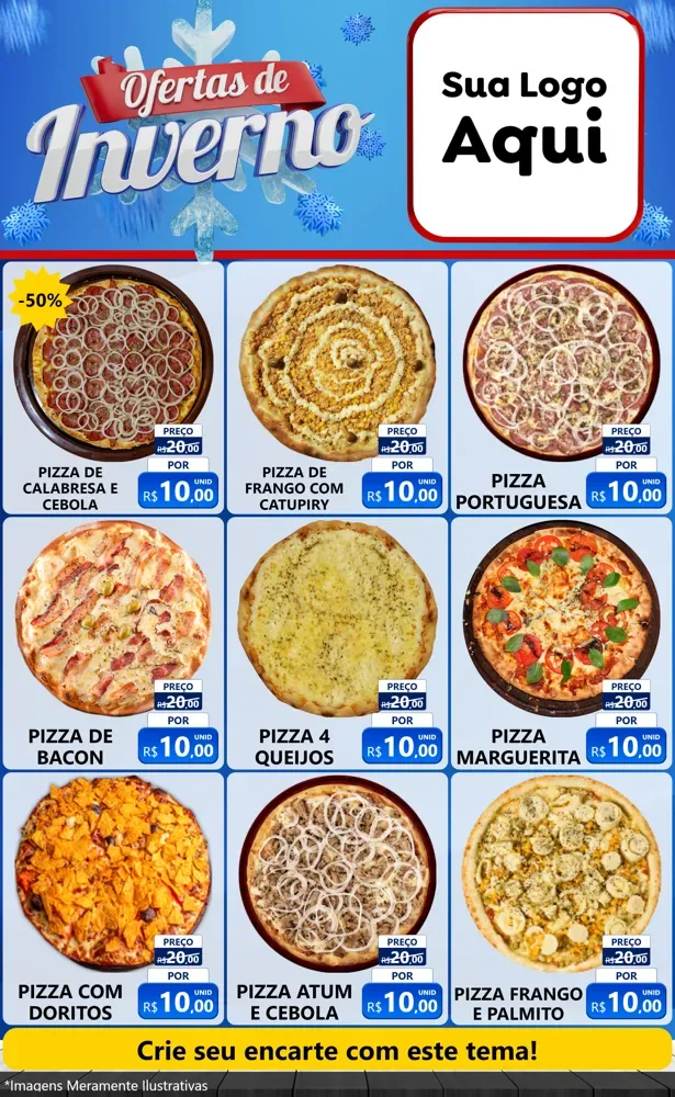 Modelo de Encarte para Encarte Grande com o tema Ofertas de Inverno para Pizzaria